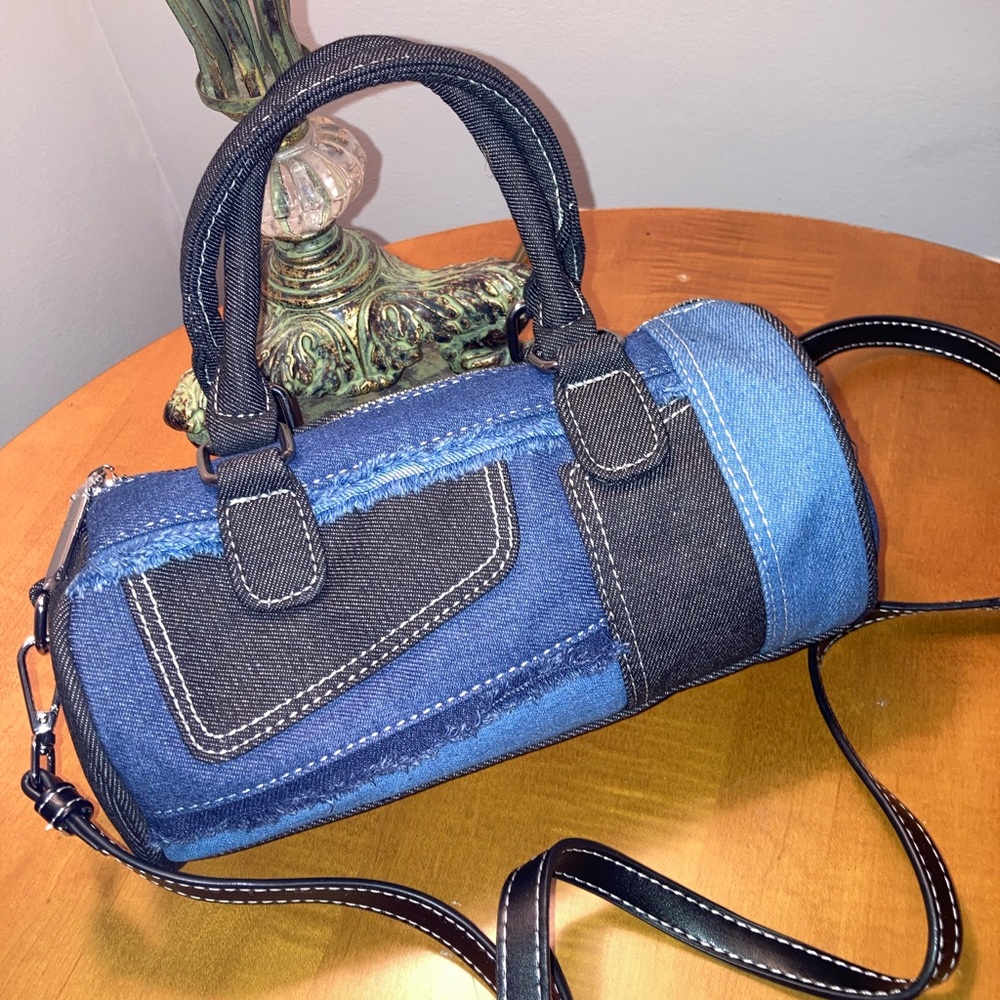 Trendy Dark Demin Barrel Patchwork Bag 25cm(NWOT)